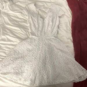 5/$25 White Lace Fit & Flare A Line Dress Sweetheart Scallop Neck Semi-Formal
